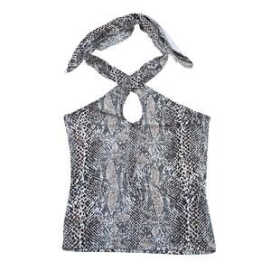 Vintage Too Hot Snake Print Cross Halter Top Keyhole sz Small Y2K 2000s Retro